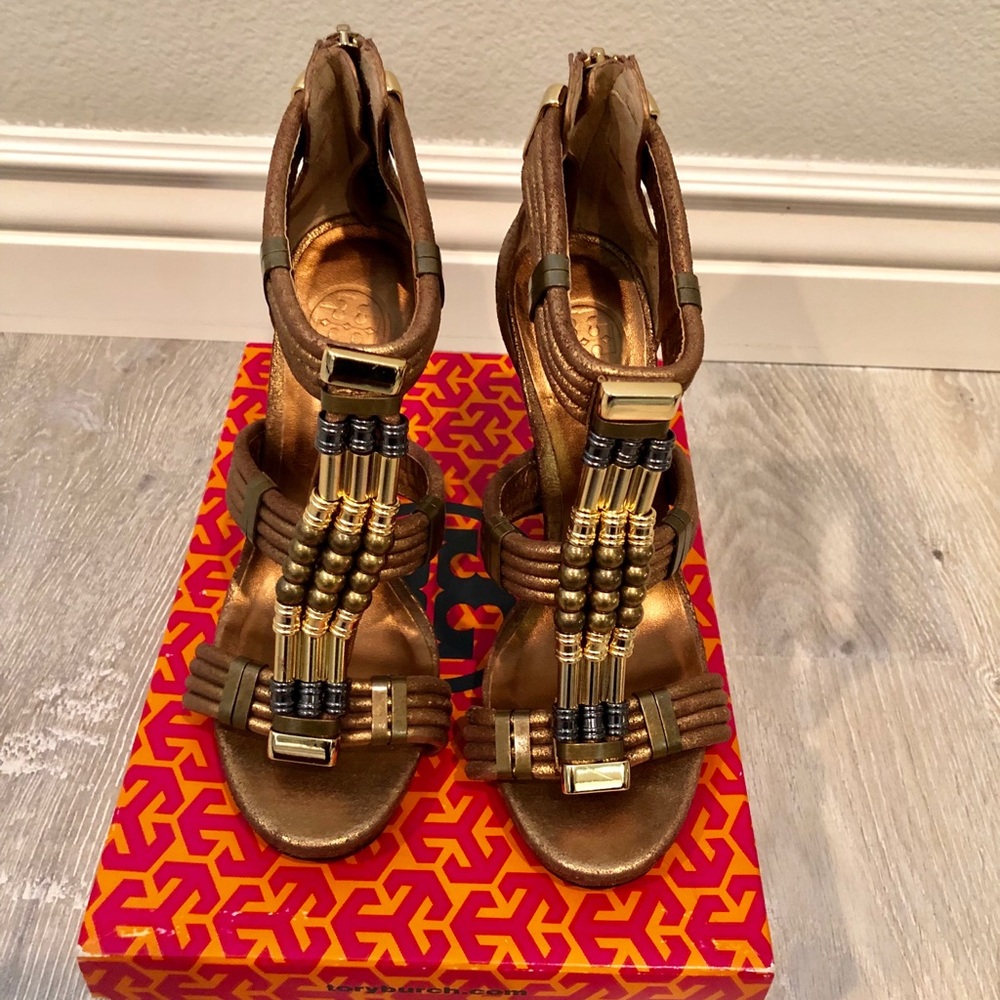 Tory Burch bronze heels